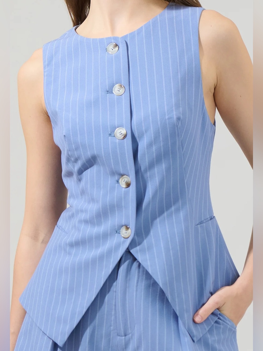 Sugarlips Marbles Striped Button Up Vest Top